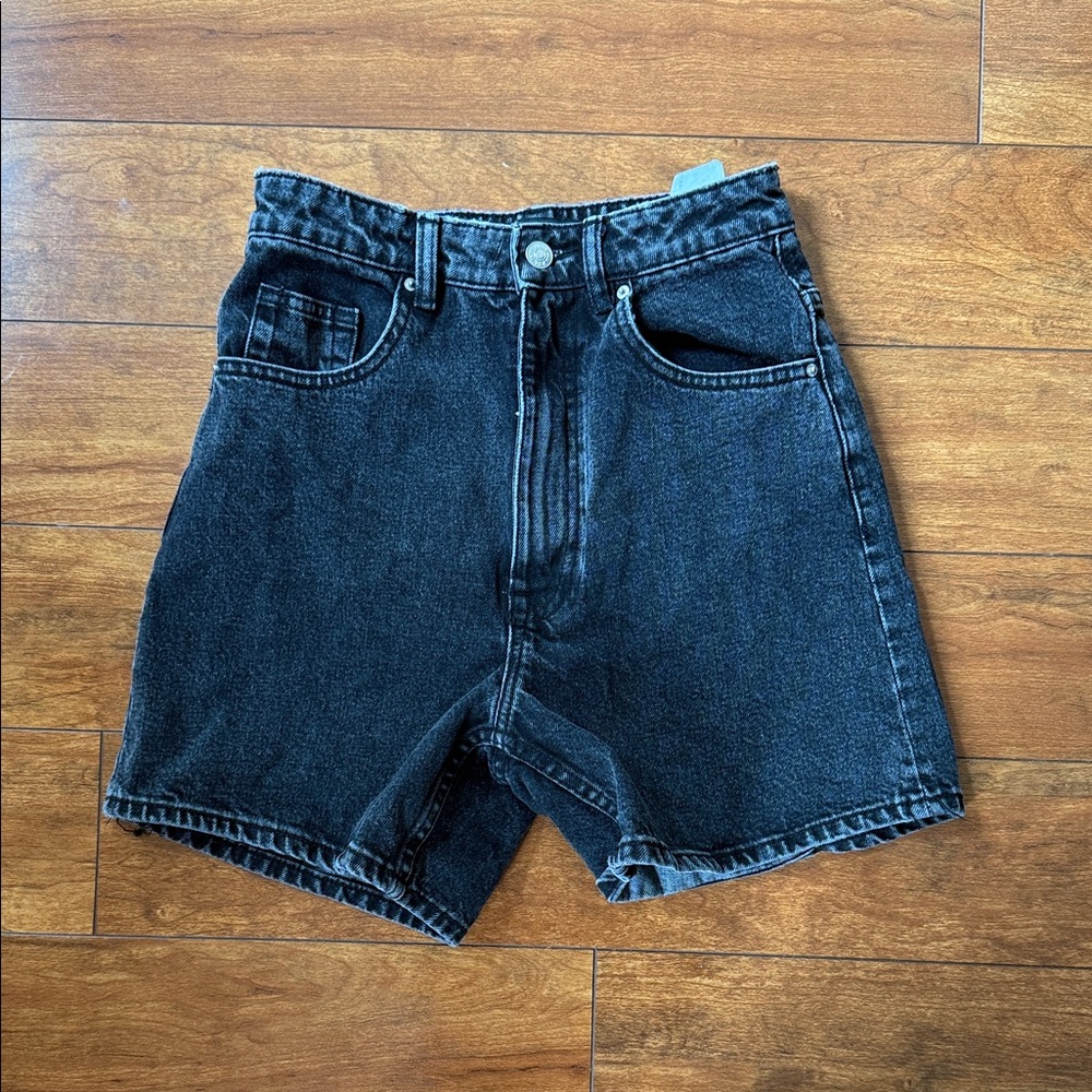 Zara Charcoal/black Denim Shorts